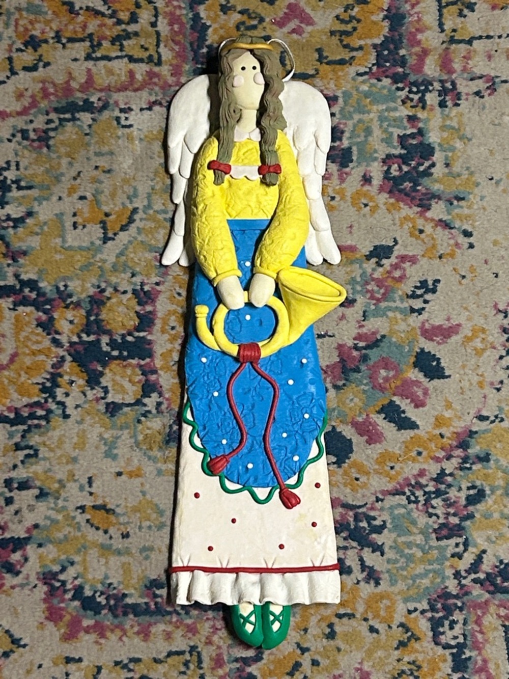 Handmade Angel Wall Ornament - Blue & Yellow Home Art - Picture 1 of 1